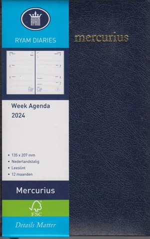 Ryam Mercurius Mundior Blauw Kort - Week op 2 pagina's - Wit - Nederlands - Agenda 2024
