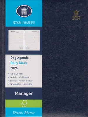 Ryam Manager Wit 6 Talig Dag per Pagina Mundior Blauw 2024 Agenda