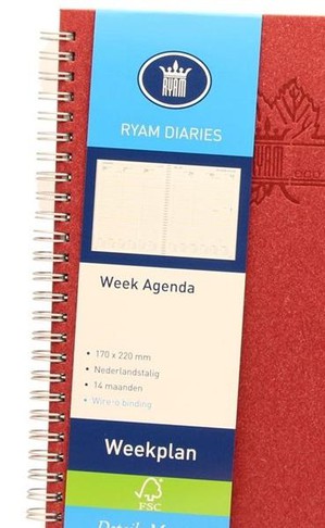 Ryam Weekplan Wire-O Eco rood - Week op 2 pagina's - Agenda 2024