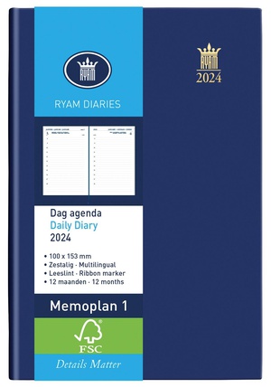 Ryam Memoplan 1 Suprema Blauw - Dag per Pagina - Wit - 6-talig - Agenda 2024