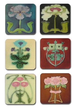 Onderzetters Art Nouveau - Bloementegels uit de jaren 1900 - 1910 ( set van 6 )