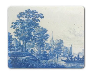 Muismat Delfts Blauwe Tegel - Hollands Rivierenlandschap ca. 1670-1690