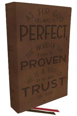 NKJV, Thinline Bible, Verse Art Cover Collection, Genuine Leather, Brown, Thumb Indexed, Red Letter, Comfort Print