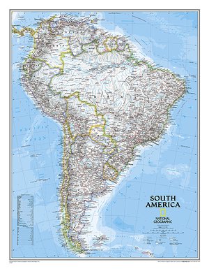America South politiek wandkaart