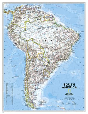 America South politiek groot wandkaart