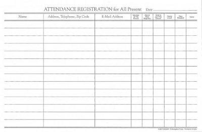 Attendance Registration Pad (Pkg of 12)