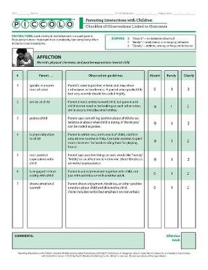 Parenting Interactions with Children: Checklist of Observations Linked to Outcomes (PICCOLO™) Tool 