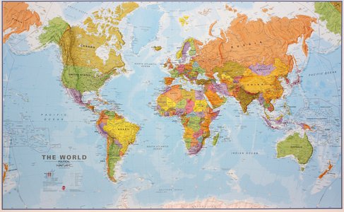 World politiek wandkaart geplastificeerd
