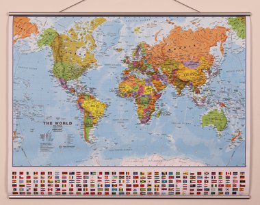 World politiek met vlaggen geplastificeerd met latjes