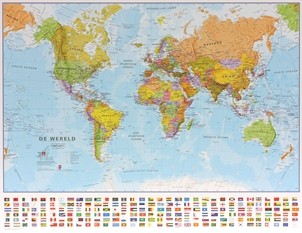 Wereld politiek wandkaart geplastificeerd