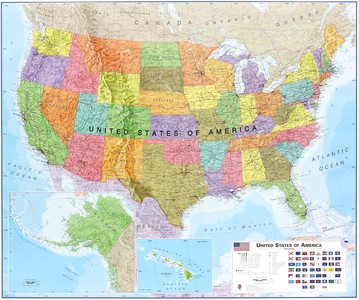 USA politiek wandkaart geplastificeerd