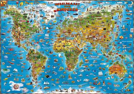 Wereldkaart kinderen wandkaart geplastificeerd