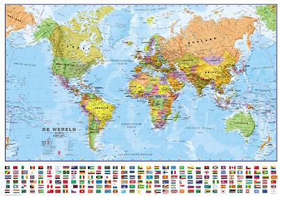 Wereld politiek wandkaart geplastificeerd