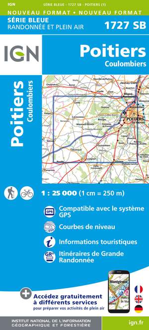 IGN 1727SB Poitiers - Coulombiers 1:25.000 Série Bleue Topografische Wandelkaart