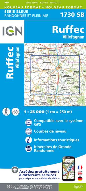IGN 1730SB Ruffec - Villefagnan 1:25.000 Série Bleue Topografische Wandelkaart