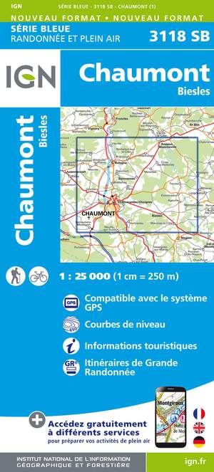 IGN 3118SB Chaumont - Biesles 1:25.000 Série Bleue Topografische Wandelkaart