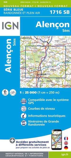 IGN 1716SB Alençon - Sées 1:25.000 Série Bleue Topografische Wandelkaart