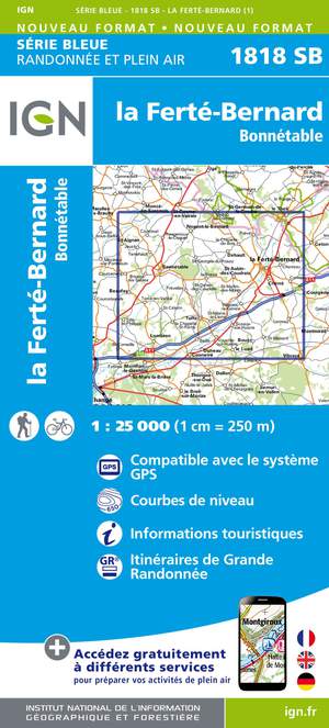 IGN 1818SB La Ferté-Bernard - Bonnétable 1:25.000 Série Bleue Topografische Wandelkaart