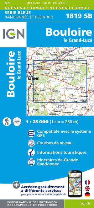 IGN 1819SB Bouloire -  Le Grand-Lucé 1:25.000 Série Bleue Topografische Wandelkaart