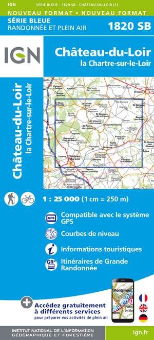 IGN 1820SB Château-du-Loir - La Chartre-sur-Loir 1:25.000 Série Bleue Topografische Wandelkaart