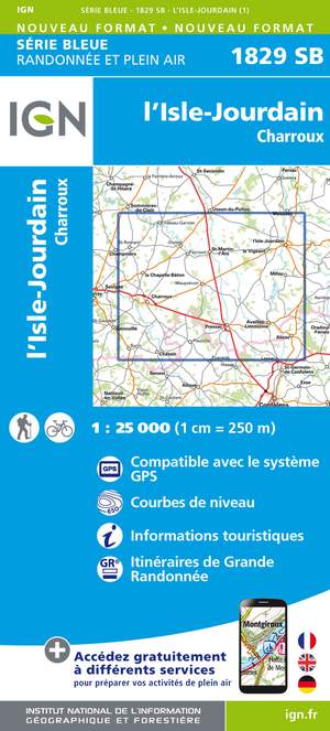IGN 1829SB L'Isle-Jourdain - Charroux 1:25.000 Série Bleue Topografische Wandelkaart