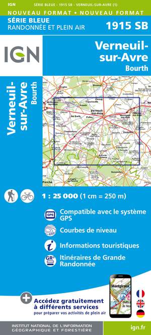 IGN 1915SB Verneuil-sur-Avre - Bourth 1:25.000 Série Bleue Topografische Wandelkaart