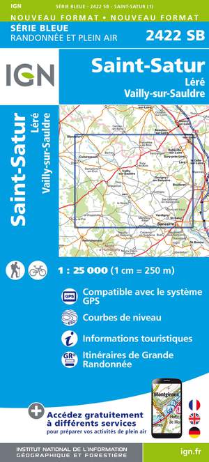IGN 2422SB St-Satur - Léré - Vailly-sur-Sauldre 1:25.000 Série Bleue Topografische Wandelkaart