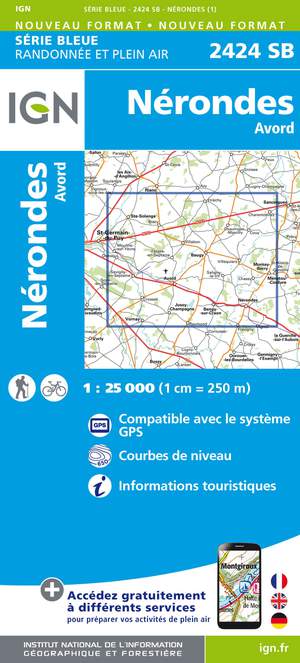IGN 2424SB Nérondes - Avord 1:25.000 Série Bleue Topografische Wandelkaart