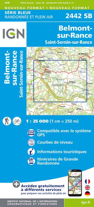 IGN 2442SB Belmont-sur-Rance - St-Sernin-sur-Rance 1:25.000 Série Bleue Topografische Wandelkaart