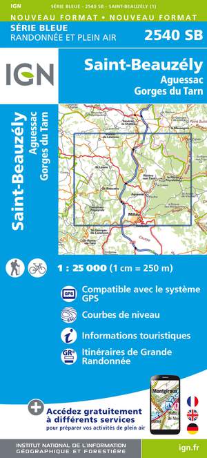 IGN 2540SB St-Beauzély - Aguessac - Gorges du Tarn 1:25.000 Série Bleue Topografische Wandelkaart