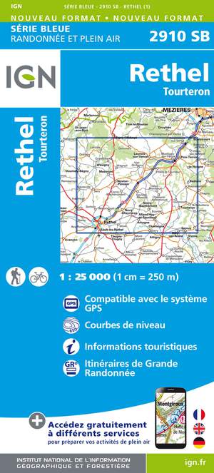 IGN 2910SB Rethel - Tourteron 1:25.000 Série Bleue Topografische Wandelkaart