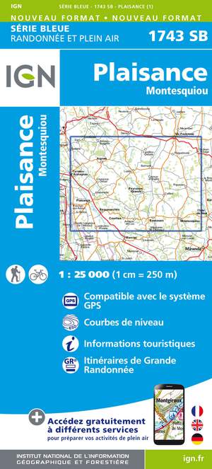 IGN 1743SB Plaisance - Montesquiou 1:25.000 Série Bleue Topografische Wandelkaart