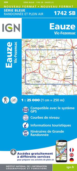 IGN 1742SB Eauze - Vic-Fezensac 1:25.000 Série Bleue Topografische Wandelkaart