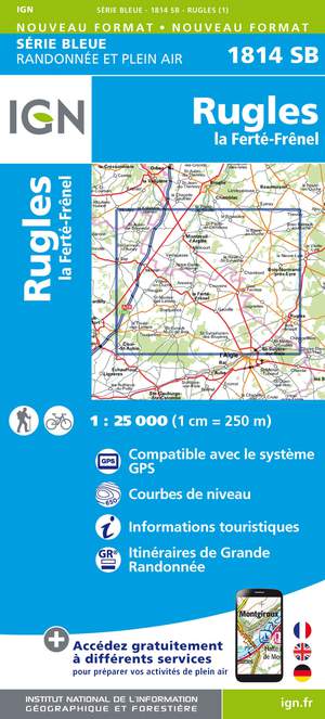 IGN 1814SB Rugles - La Ferté-Frênel 1:25.000 Série Bleue Topografische Wandelkaart