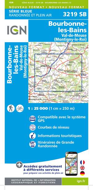 IGN 3219SB Bourbonne-les-Bains - Val-de-Meuse 1:25.000 Série Bleue Topografische Wandelkaart