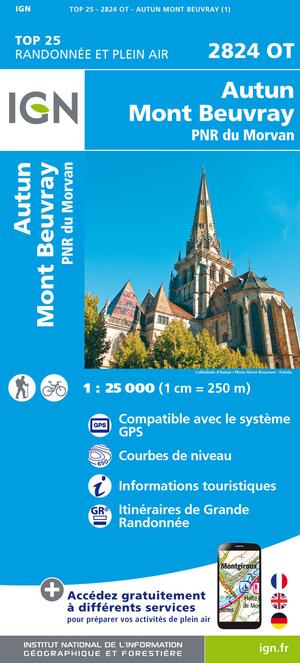 IGN 2824OT Autun - Mont Beuvray 1:25.000 TOP25 Topografische Wandelkaart