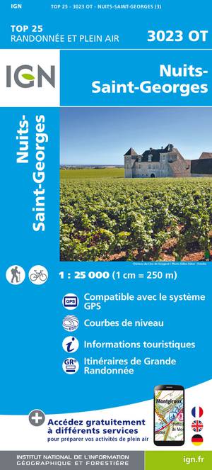 IGN 3023OT Nuits-St-Georges 1:25.000 TOP25 Topografische Wandelkaart