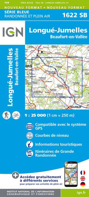 IGN 1622SB Longué-Jumelles - Beaufort-en-Vallée 1:25.000 Série Bleue Topografische Wandelkaart