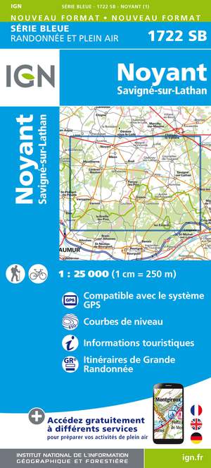 IGN 1722SB Noyant - Savigné-sur-Lathan 1:25.000 Série Bleue Topografische Wandelkaart