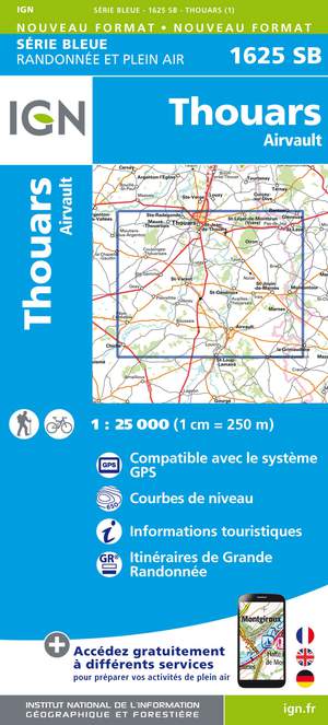 IGN 1625SB Thouars - Airvault 1:25.000 Série Bleue Topografische Wandelkaart
