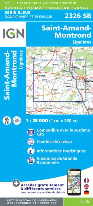 IGN 2326SB St-Amand-Montrond - Lignières 1:25.000 Série Bleue Topografische Wandelkaart