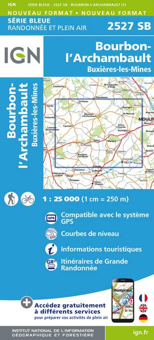 IGN 2527SB Bourbon-l'Archambault - Buxières-les-Mines 1:25.000 Série Bleue Topografische Wandelkaart