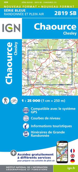 IGN 2819SB Chaource - Chesley 1:25.000 Série Bleue Topografische Wandelkaart