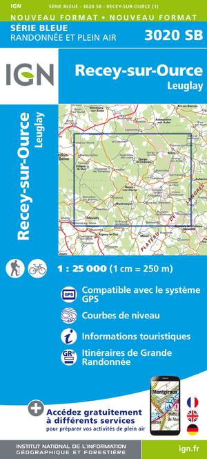 IGN 3020SB Recey-sur-Ource - Leuglay 1:25.000 Série Bleue Topografische Wandelkaart