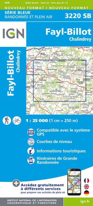 IGN 3220SB Fayl-Billot - Chalindrey 1:25.000 Série Bleue Topografische Wandelkaart