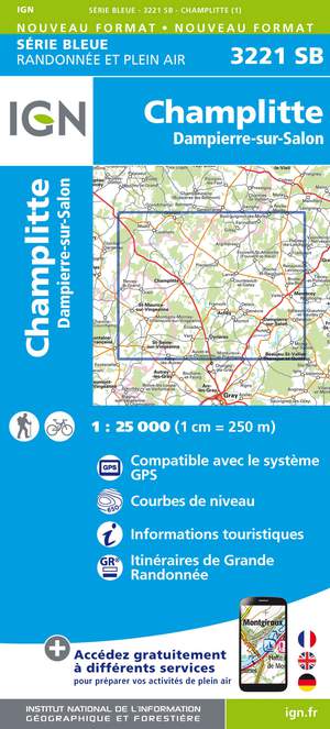 IGN 3221SB Champlitte - Dampierre-sur-Salon 1:25.000 Série Bleue Topografische Wandelkaart