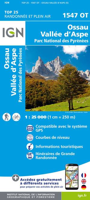 IGN 1547OT Ossau - Vallée d'Aspe 1:25.000 TOP25 Topografische Wandelkaart