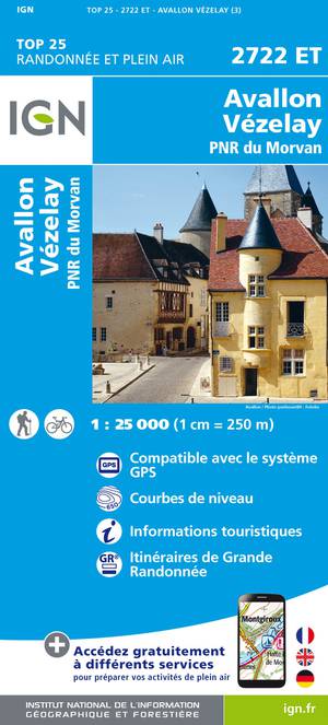 IGN 2722ET Avallon - Vézelay 1:25.000 TOP25 Topografische Wandelkaart