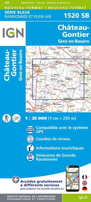 IGN 1520SB Château-Gontier - Grez-en-Bouère 1:25.000 Série Bleue Topografische Wandelkaart