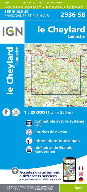 IGN 2936SB Le Cheylard - Lamastre 1:25.000 Série Bleue Topografische Wandelkaart